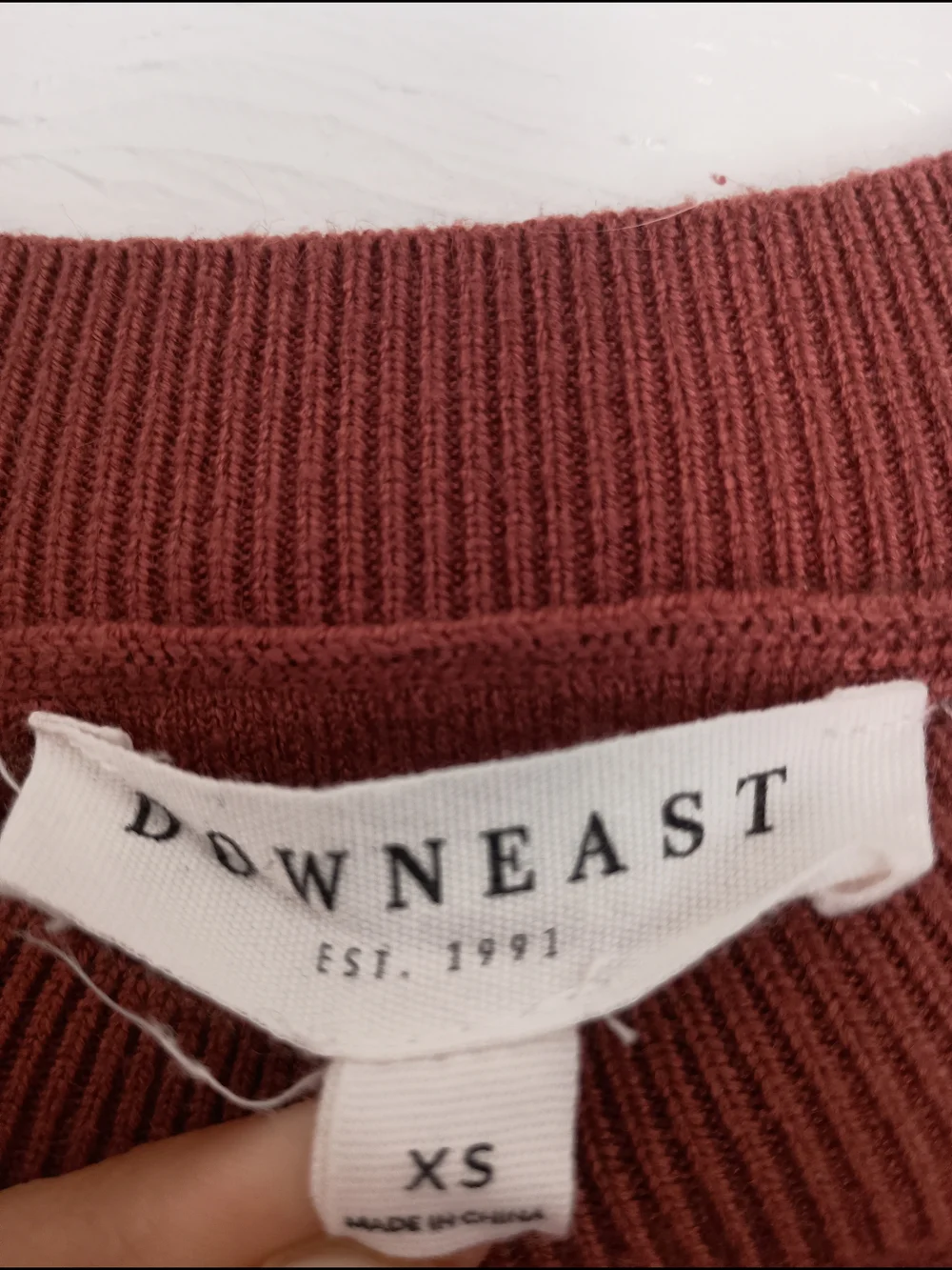 DownEast Brick Red Ribbed Crew Sweater